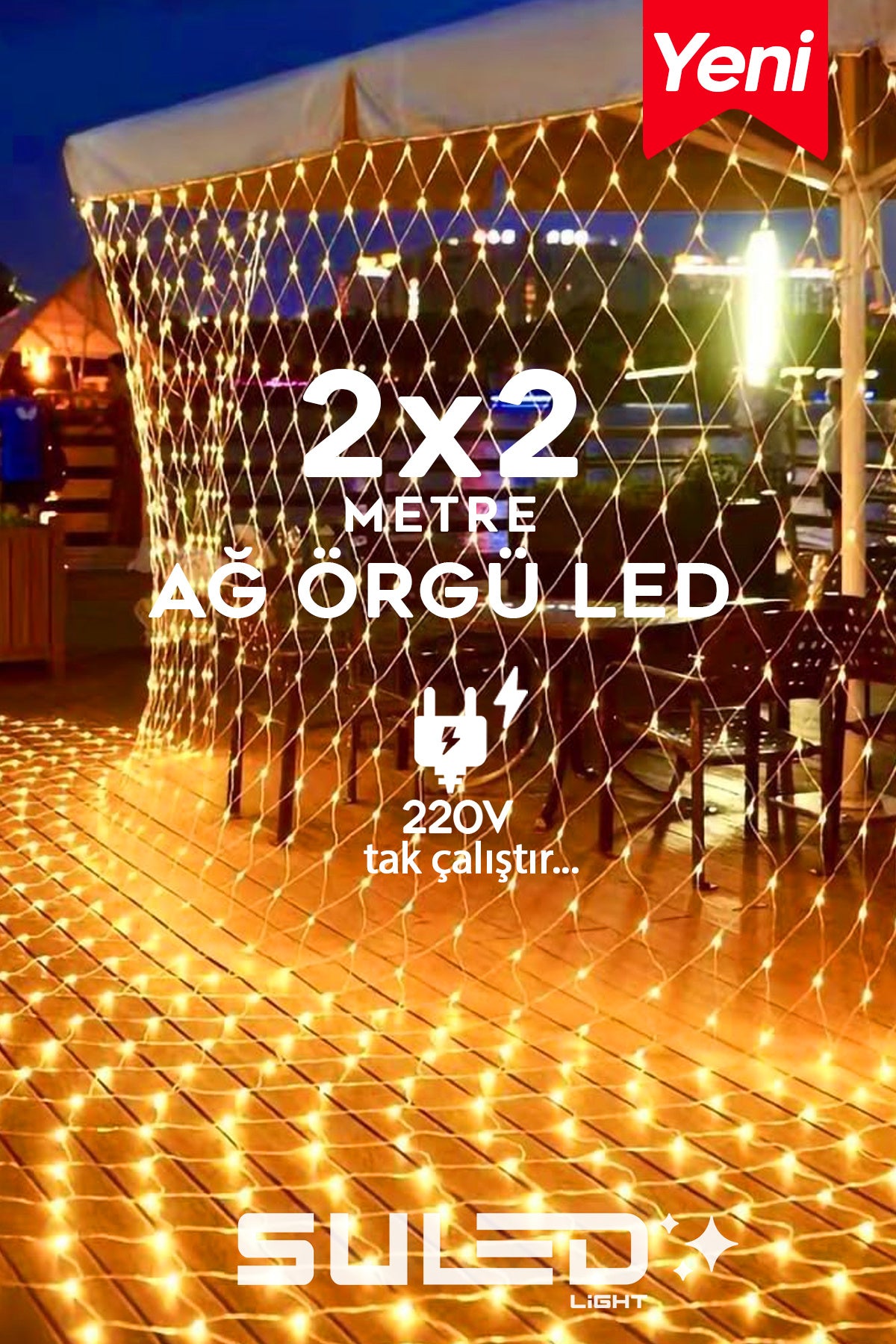2X2 Metre Ağ Led Işık Gün Işığı 220V Fişli Dekoratif Led Işık İç & Dış Mekan Süsleme Parti Ambiyans