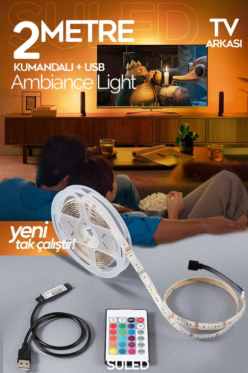 2 Metre TV Arkası & Dekoratif Ortam Ambiyans Aydınlatması Kumanda Kontrollü Tak Çalıştır Şerit Led