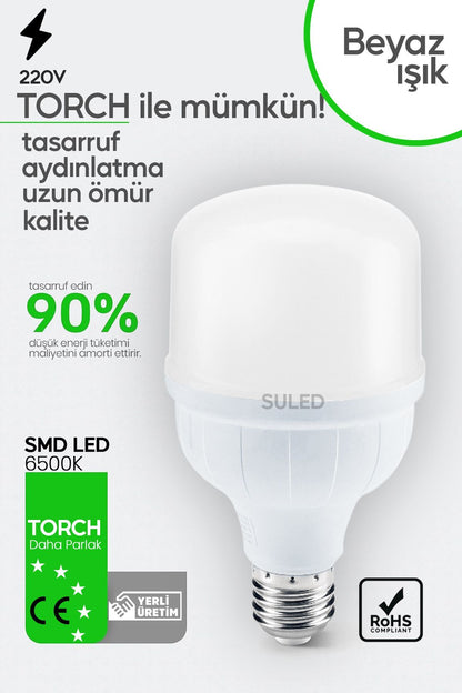 50w Torch Büyük Ampül 3 Adet Ultra Güçlü Led Işık Tasarruflu 6500k Beyaz Işık Büyük Ampül E27
