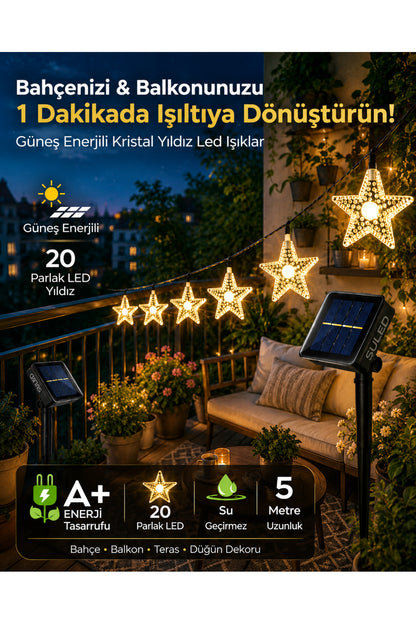Yıldız Led 5 Metre Solar Enerjili Bahçe Aydınlatması Led Işık Gün Işığı Dekoratif İç & Dış Mekan