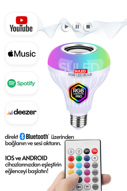 Hoparlörlü Bluetooth Led Ampül RGB Ambiyans Aydınlatmalı IOS ve Android Uyumlu Led Işık