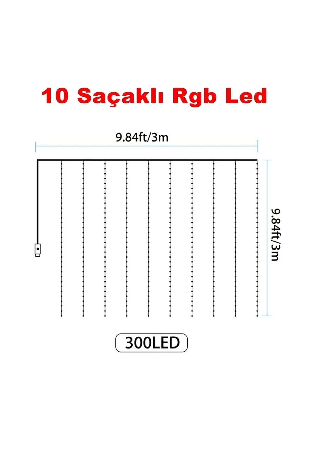 Rgb Perde Led 3x3 Mt 300 Ledli 8 Modlu10 Saçaklı Kumandalı Peri Mutfak Işık Dekoratif Lamba