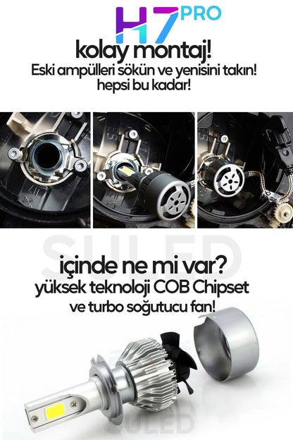 H7 Beyaz Led Araba Far Ampülü 36W Turbo Yeni Seri Süper Güçlü COB Led Far Ampül Universal Uyumlu