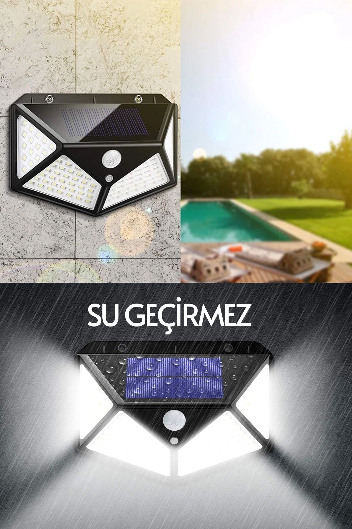 Sl-1004 Güneş Enerjili Solar Lamba 100 Ledli Sensörlü Duvar Tipi Su Geçirmez Sokak Bahçe Lambası