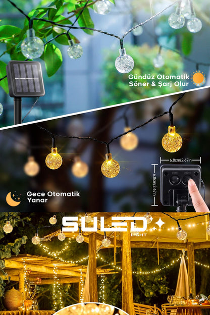 Kristal Toplar 5 Metre Solar Enerjili Bahçe Aydınlatması Led Işık Gün Işığı Dekoratif İç & Dış Mekan