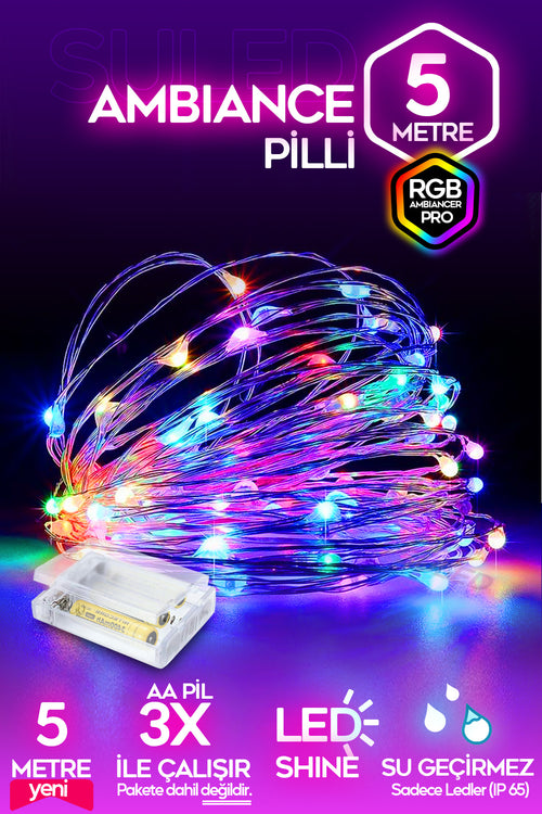 Pilli RGB Led Işık 5 Metre Iç & Dış Mekan Parti Dekor Kutlama Işığı Renkli Led Dekorasyon