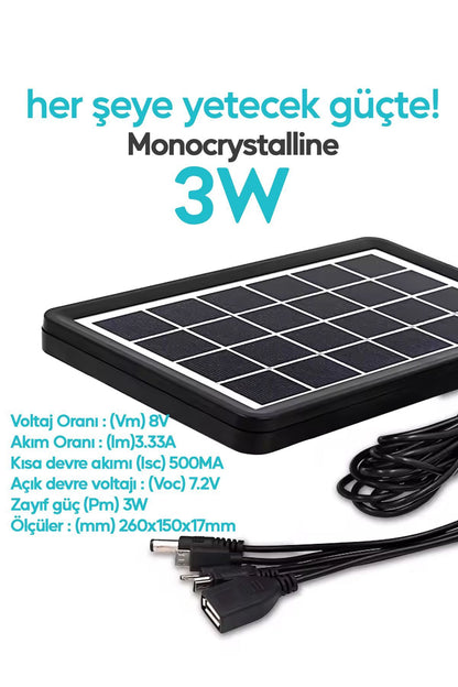 3W Güneş Enerjili Solar USB Şarj Paneli 6V 5 Uçlu USB Çıkışlı 2A Telefon Tablet Şarj Ünitesi