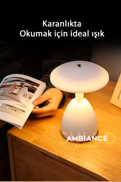 Mantar Masa Lambası Beyaz Usb Şarjlı Dokunmatik 3 Modlu Ambiyans Gece Lambası