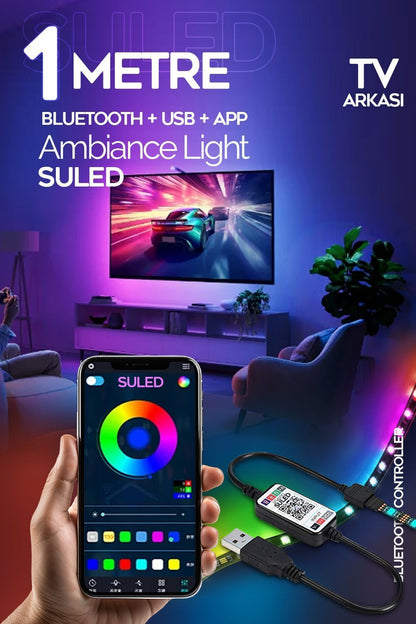 1 Metre TV Arkası & Ortam Ambiyans Bluetooth IOS & Android Telefondan Kontrollü RGB Smart Şerit Led