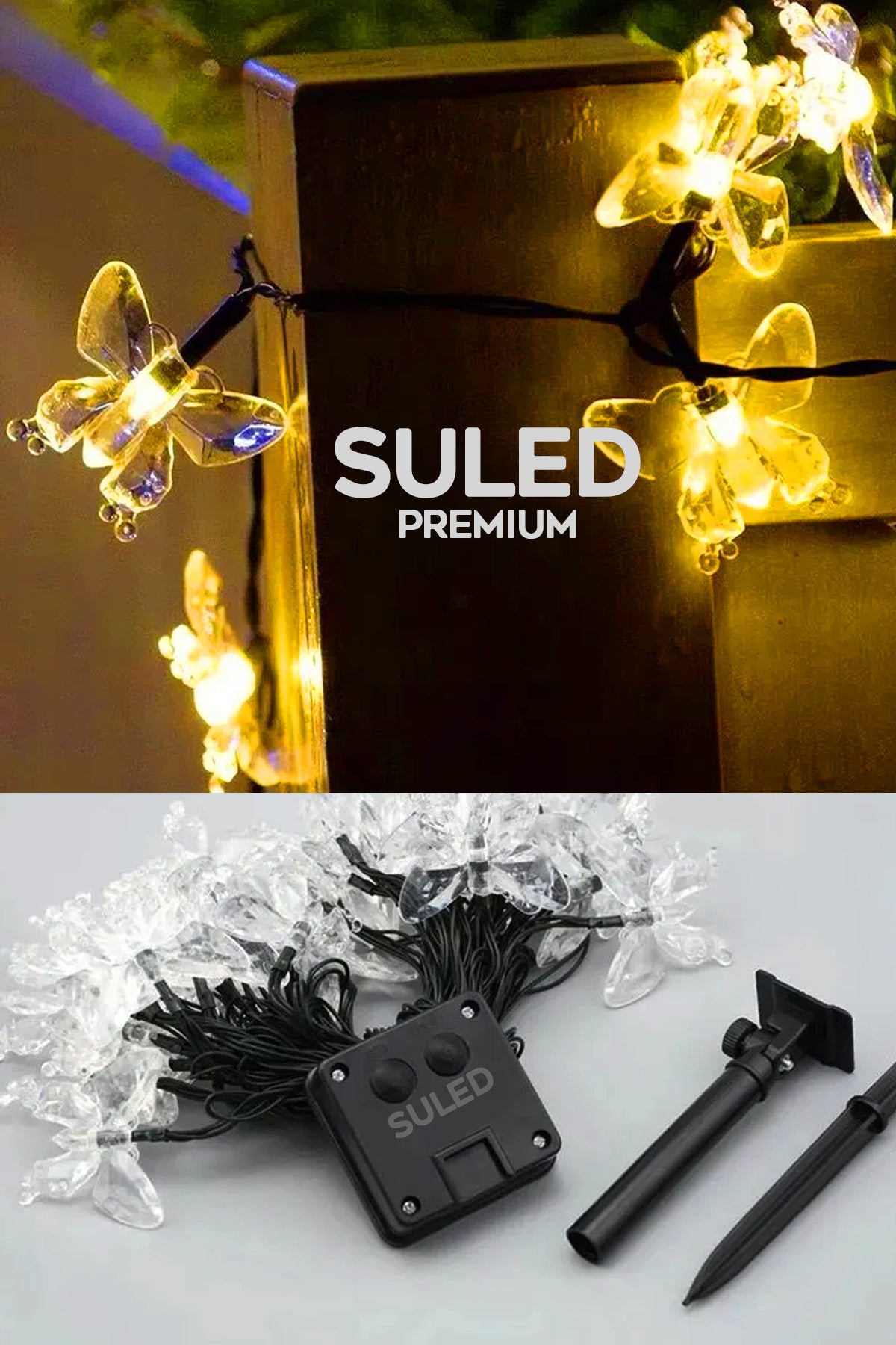 Kelebek Led Işık Dekoratif Bahçe Balkon Ağaç Aydınlatması Sarı Işık Güneş Enerjili Modlu