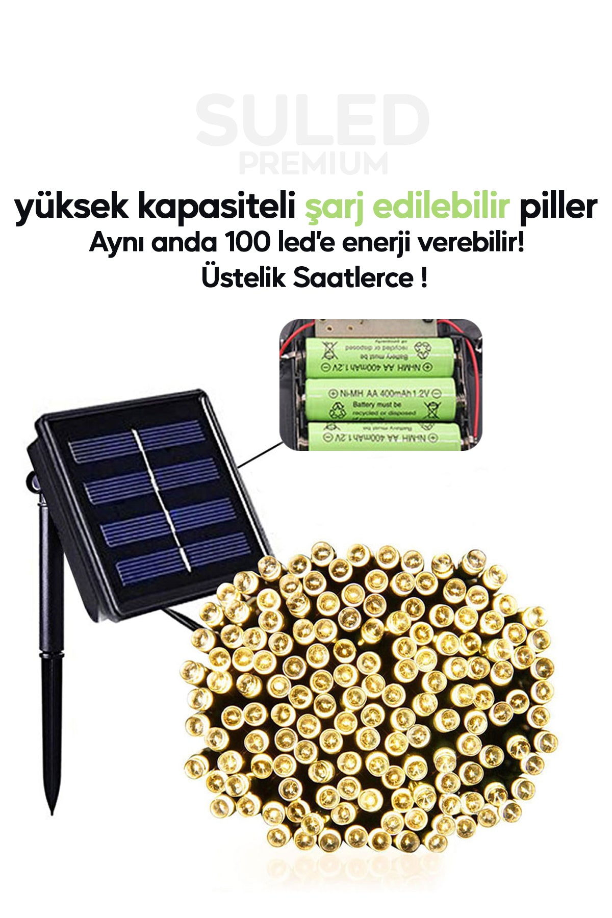 10 Metre Solar Enerjili Dekoratif 100 Led Işık Bahçe Balkon ve Süsleme Ledleri