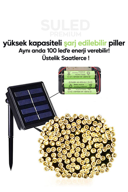 10 Metre Solar Enerjili Dekoratif 100 Led Işık Bahçe Balkon ve Süsleme Ledleri