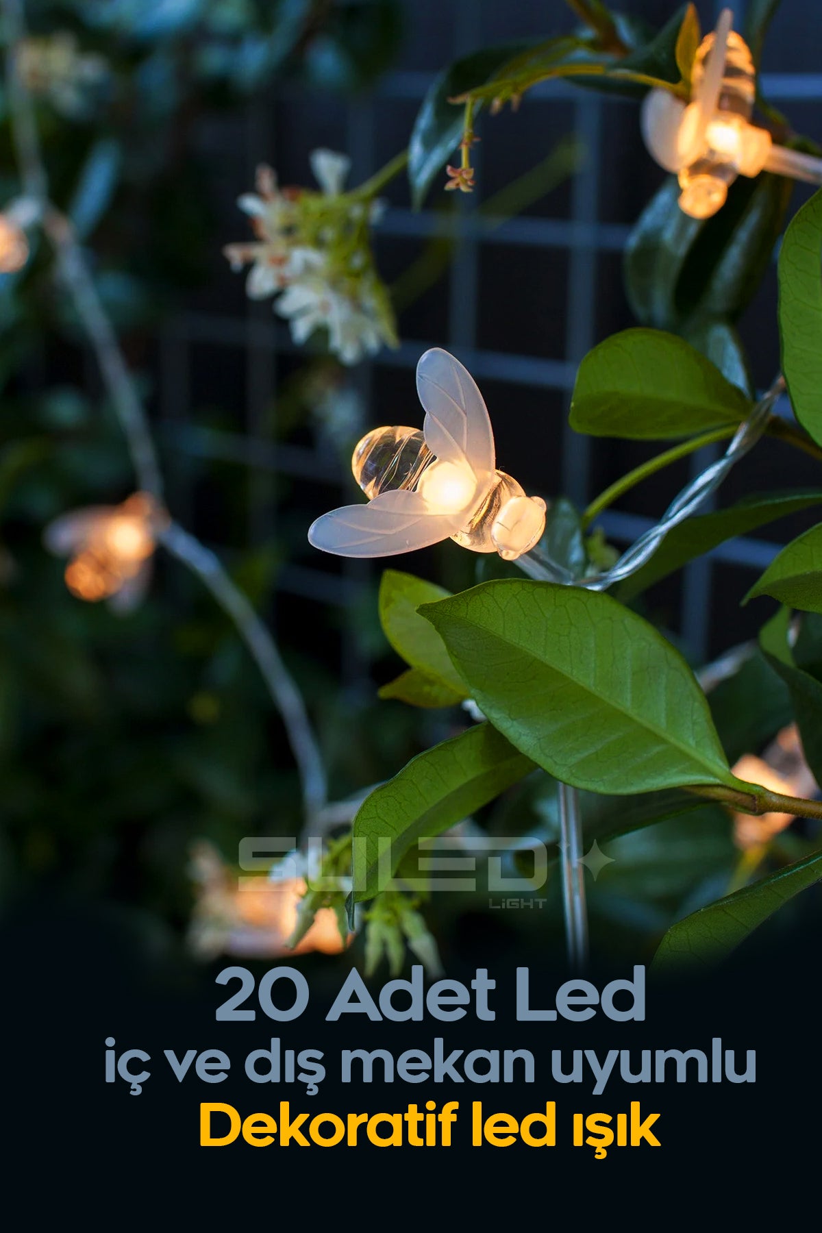 5 Metre Led Işık 20 Adet Arı Figürlü 220V Fişli - Tak Çalıştır İç ve Dış Mekan Süsleme Işıkları