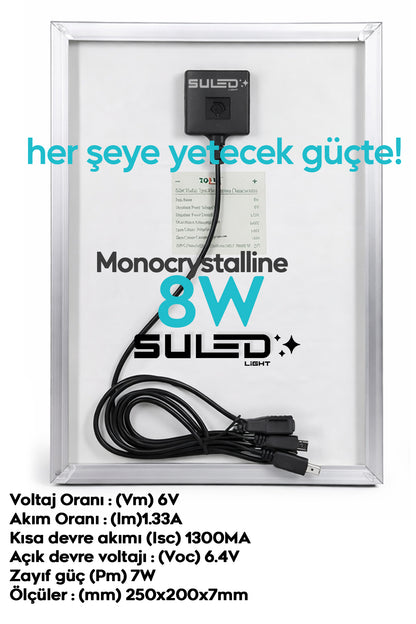 8W Güneş Enerjili Solar USB Şarj Paneli 6V USB Çıkışlı 2A Telefon Tablet ve USB Ürün Şarj Ünitesi