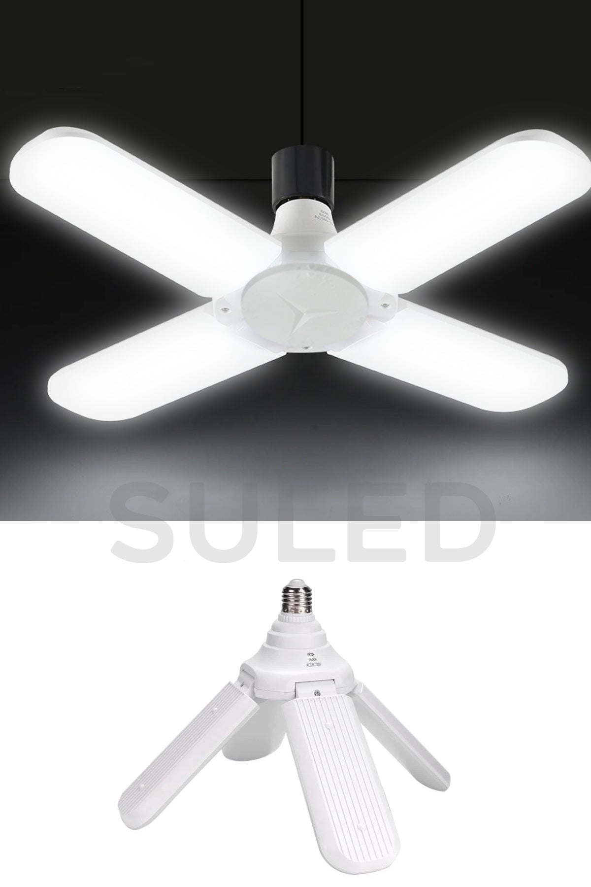 Pervane 4 Kanat Led Ampül 50W 5000 Lümen Süper Güçlü E27 Lamba A Kalite Beyaz Işık