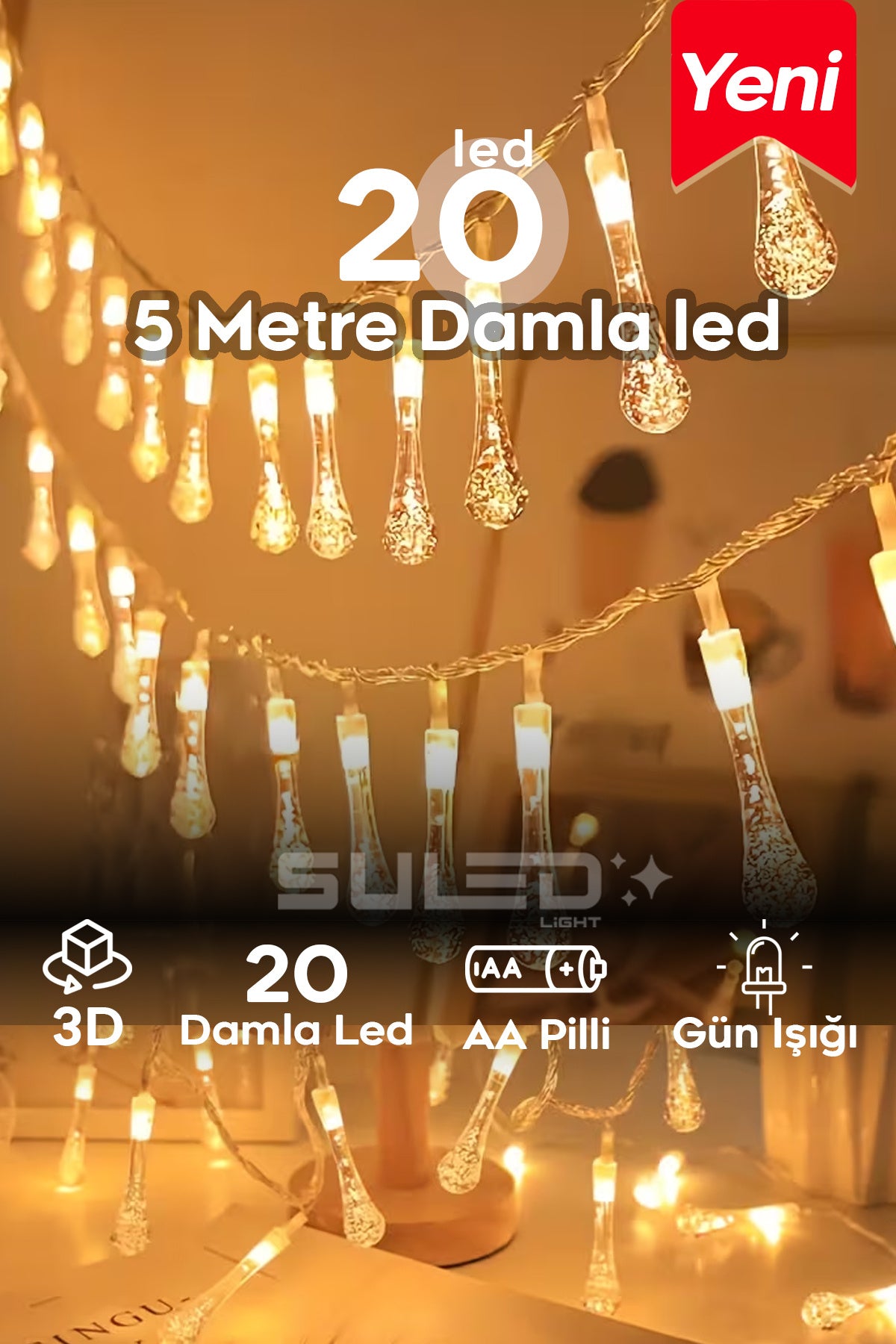 5 Metre 20 Led Işık 220V Fişli Gün Işığı Dekoratif Ortam Süsleme Işığı İç Dış Mekan Uzatılabilir