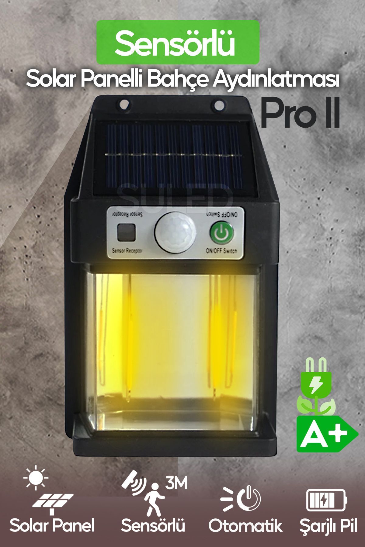 Solar Bahçe Aydınlatması Pro II Hareket Sensörlü 10W Otomatik 2 Led Işıklı Dış Mekan Aydınlatma