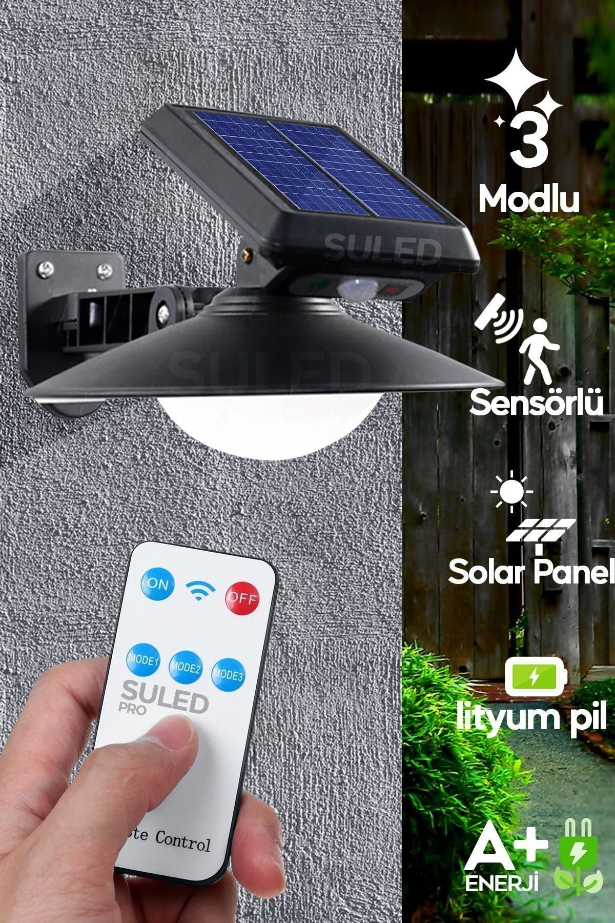 Sensörlü Solar Bahçe Aydınlatması 3Modlu A+ Kumandalı 30W Retro Stil 360* Dekorasyon Bahçe Led Işık