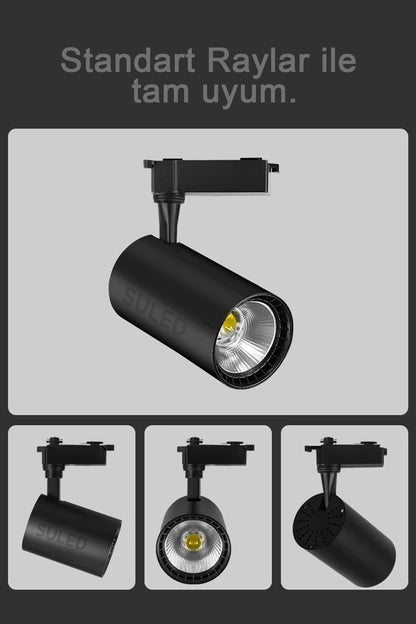 Ray Spot Işık Siyah Kasa - Gün Işığı 360/90 Dönebilen 30W Ray Spotu Led Işık Pro 220V
