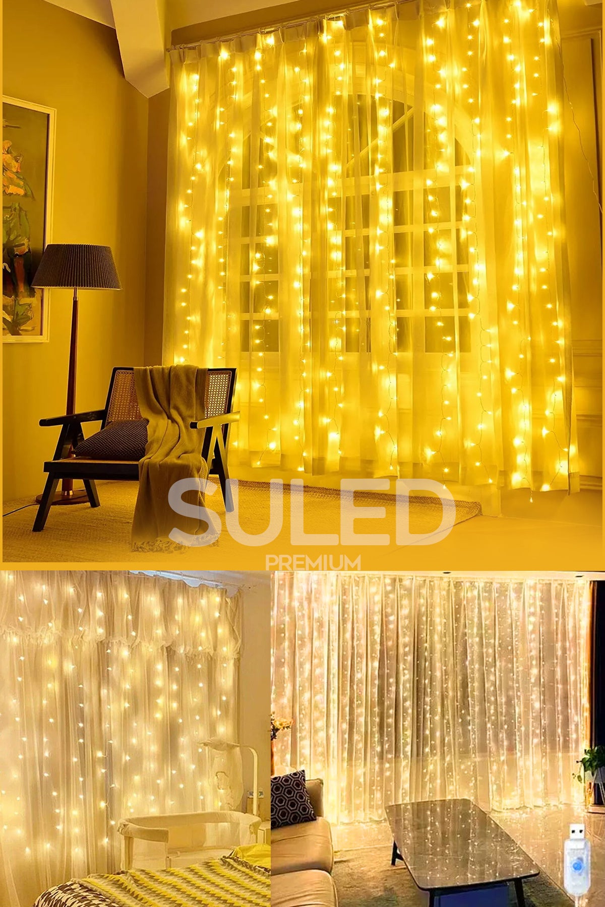 Süsleme Işığı Kumandalı Perde Led 3x2Mt USB Enerjili 160 Led 8 Modlu Ayarlanabilir İç ve Dış Mekan