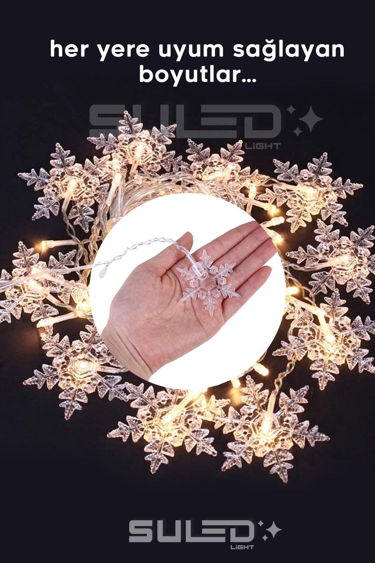 Kar Tanesi 5 Metre Modlu Perde Led Işık 19 Saçak Gün Işığı 220V Fişli Dekoratif İç & Dış Mekan