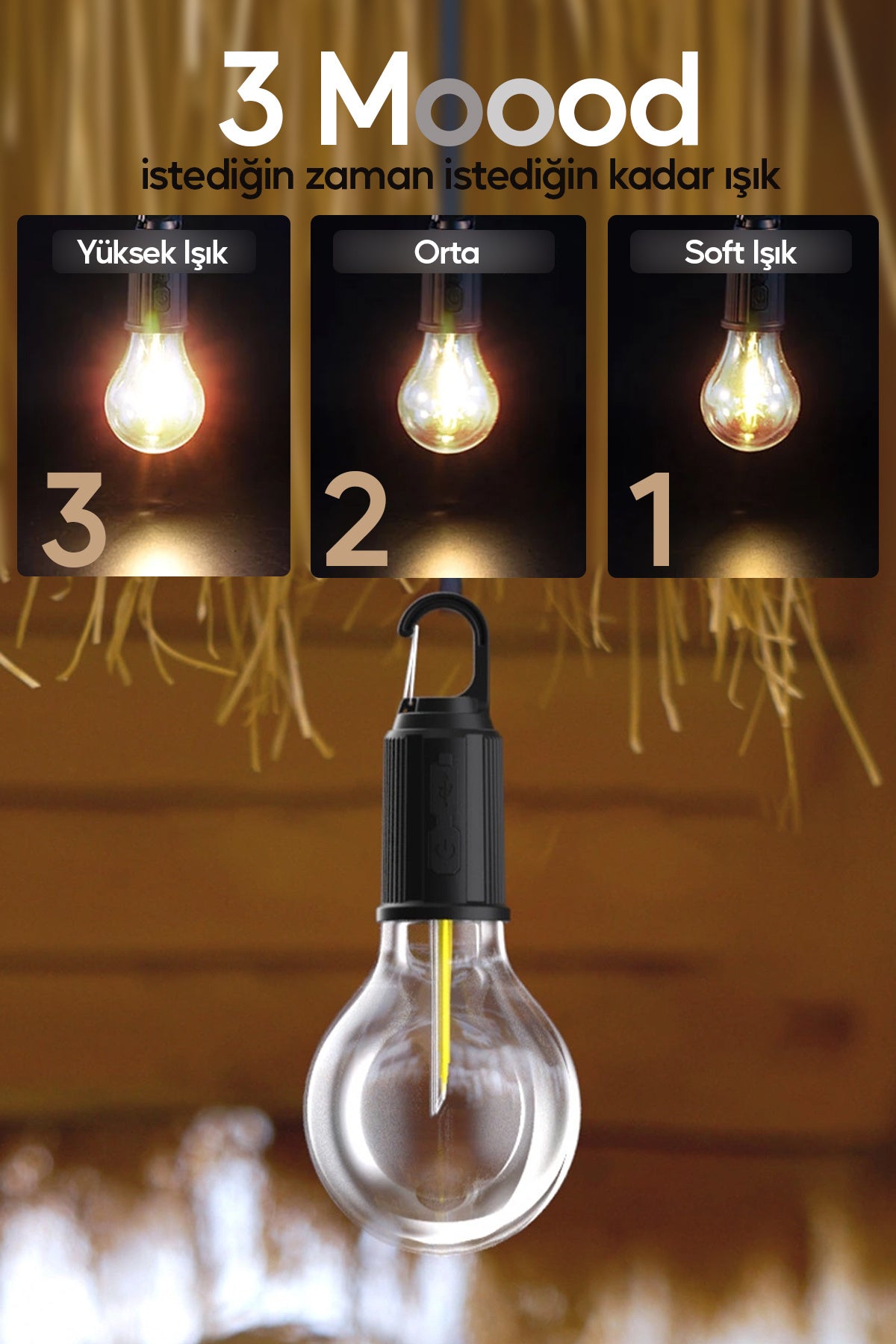 Solar Şarjlı Taşınabilir Led Ampül V2 Outdoor Kamp Bahçe Lambası 10W Askılı Kırılmaz Led Işık