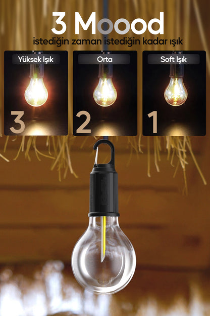 Solar Şarjlı Taşınabilir Led Ampül V2 Outdoor Kamp Bahçe Lambası 10W Askılı Kırılmaz Led Işık