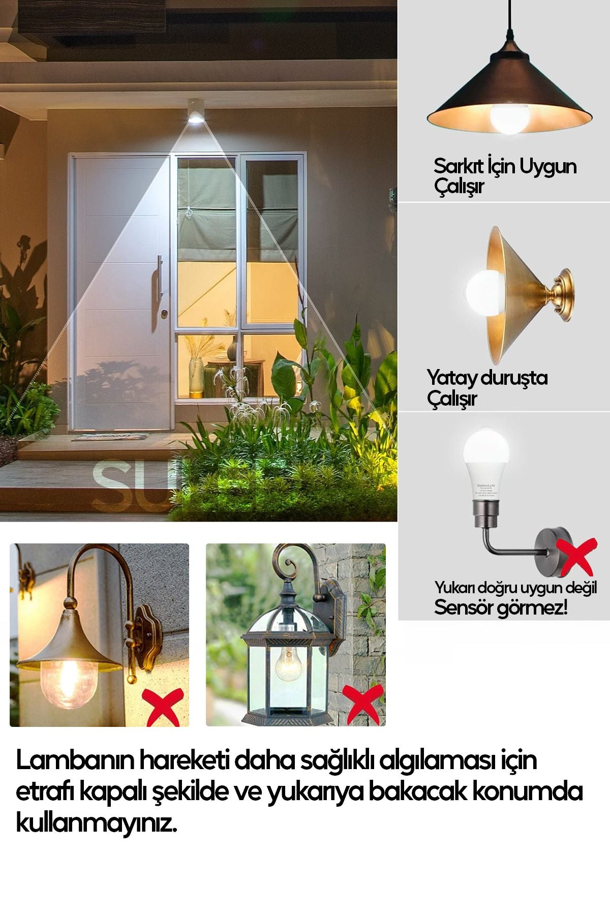Hareket Sensörlü Led Lamba 3 Adet Ampül Beyaz Işık 12w %80 Tasarruflu Otomatik Yanıp Söner