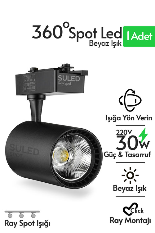 Ray Spot Işık Siyah Kasa - Beyaz Işık 360/90 Dönebilen 30W Ray Spotu Led Işık Pro 220V