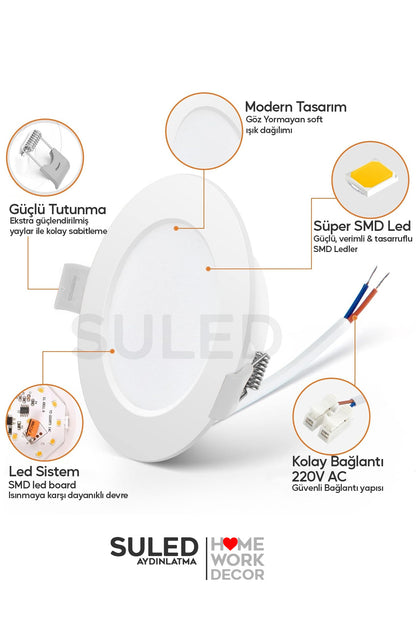12w Spot Led Lamba Gömme Spot Işık 1080lm Beyaz Işık Tasarruflu Tavan Dolap Ev & Iş Yeri