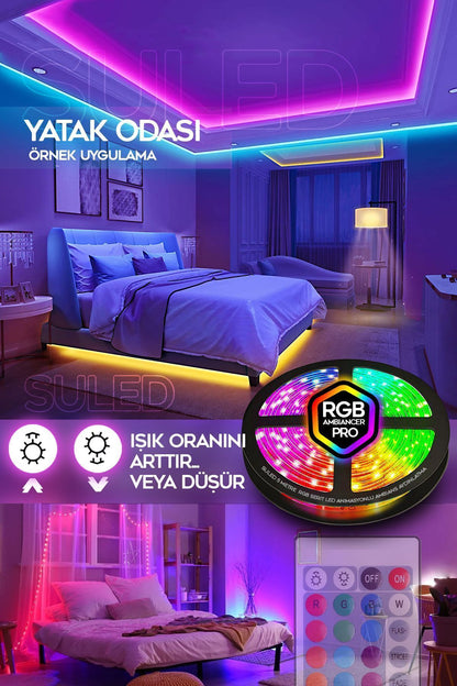 10 Metre Şerit Led 16 Mod Ambiyans Ortam Işığı Tak Çalıştır Kumandalı Trafolu Rgb Şerit Işık