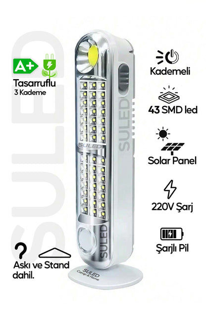 Acil Durum Led & Kamp Lambası Güneş Şarjlı Işıldak 2 Kademeli Aydınlatma Tamir Ev Kamp El Feneri