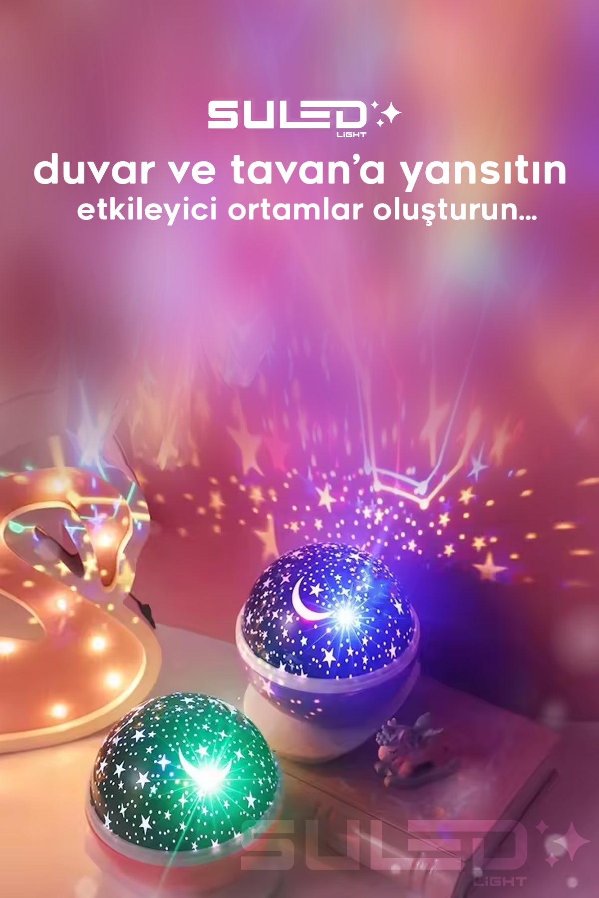 Mini Sihirli Ay Yıldız Ambiyans Küre Tavan ve Duvar 360 Işıklı Küre Usb Enerjili Portatif