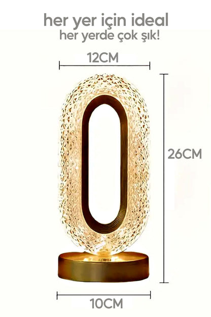 Crystall Akustik Masa Lambası 3 Modlu USB Şarjlı Oval Dekoratif Şık Masa Lambası Kristal Efekt