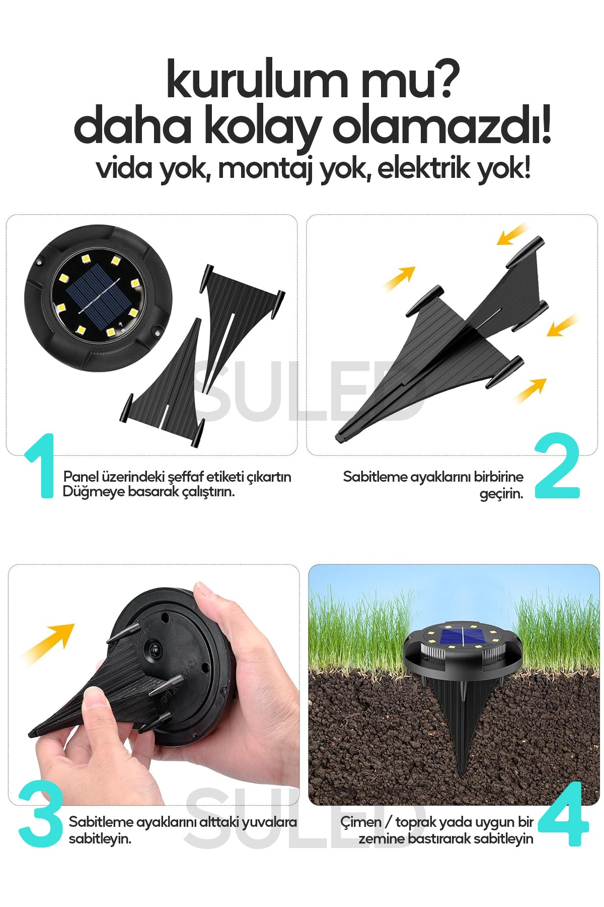 Bahçe Aydınlatma RGB Saplama Led Işık 3'lü Set Solar Güneş Enerjili Otomatik Aydınlatmalı Lamba