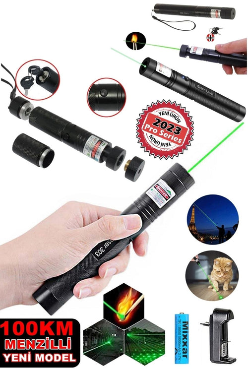 Yeni Pro Model - Pro X Yeşil Şarjlı Lazer Pointer Metal Kasa Green Laser Ultra Güçlü 2023 Series GO