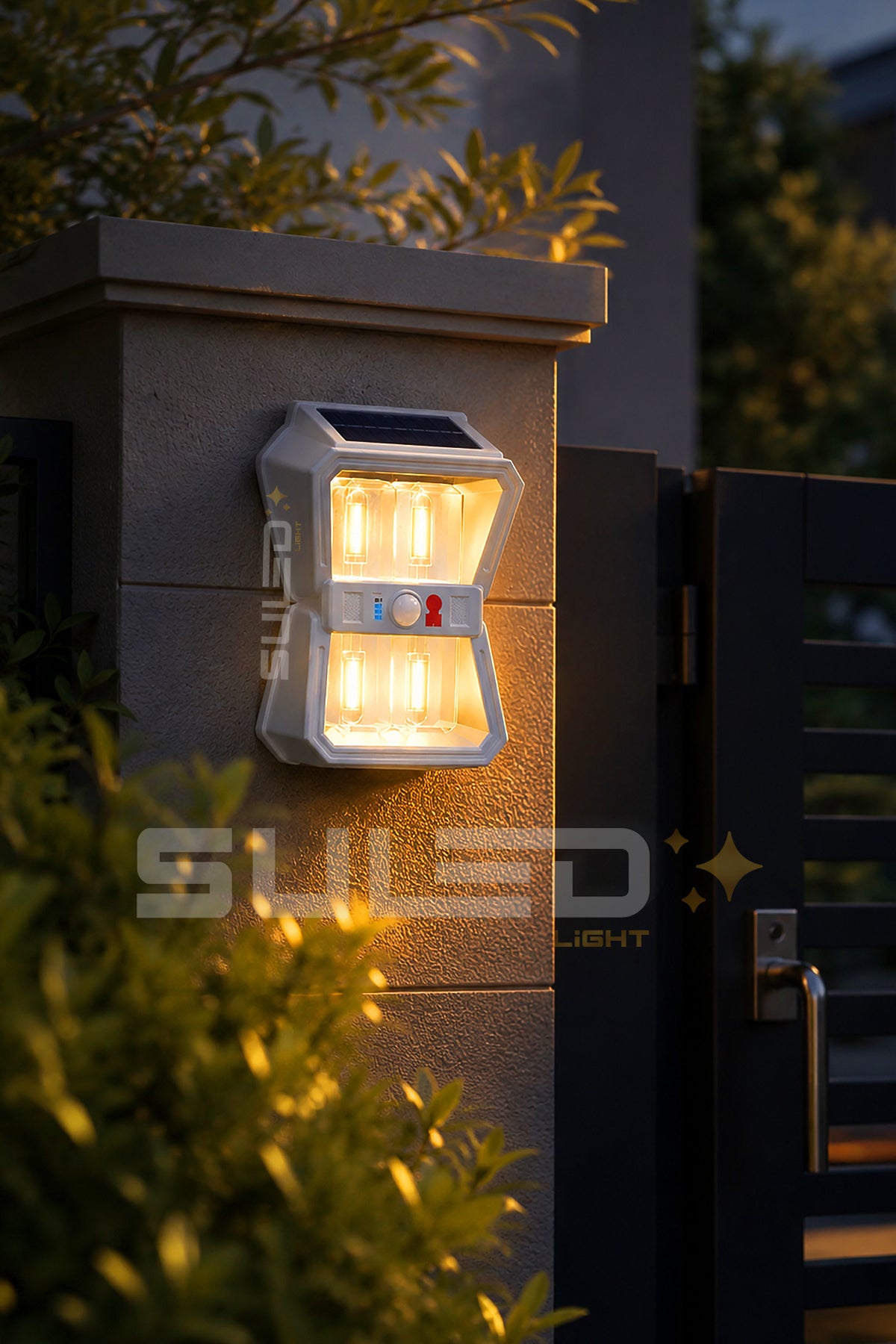 Sensörlü 4 Led Solar Panelli Pilli Otomatik Bahçe Aydınlatması Duvar Led Işık