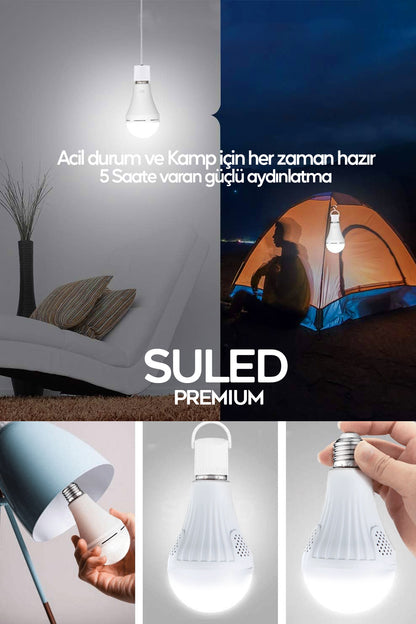 Şarjlı Ampül 20W Acil Durum & Kamp Işığı 2X Bataryalı 220V Beyaz Işık E27 Duy Otomatik
