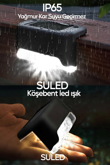 Dekoratif Köşebent Bahçe Aydınlatması 8 Adet Gün Işığı Güneş Panelli Işık Merviden Balkon Yol Çit