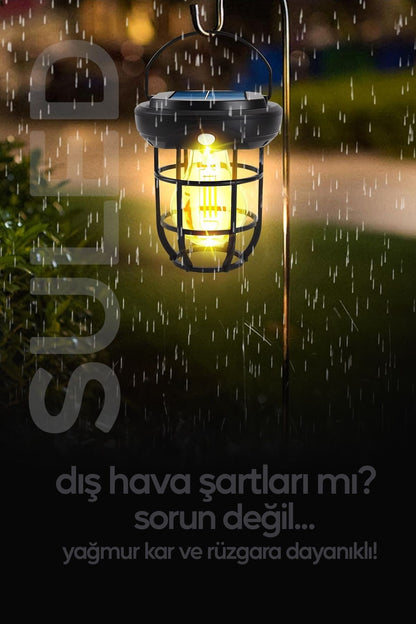 Solar Şarjlı Hareket Sensörlü Led Fener Işık 15W Askılı 3 Modlu Otomatik Led Kamp Bahçe Lambası
