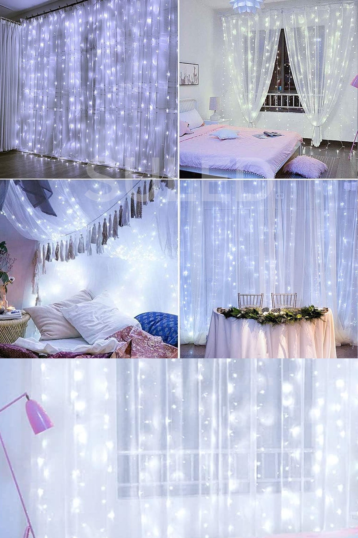 Beyaz Perde Led 3x3 Metre Kumandalı 8 Mod Ambiyans Ayarlabilir Boy Dekor Mikro Led Işık Perde