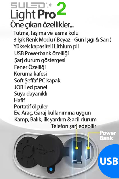 Light Pro2 Işıldak Profesyonel Kamp Lambası ve Fener Şarjlı USB Powerbank Özellikli