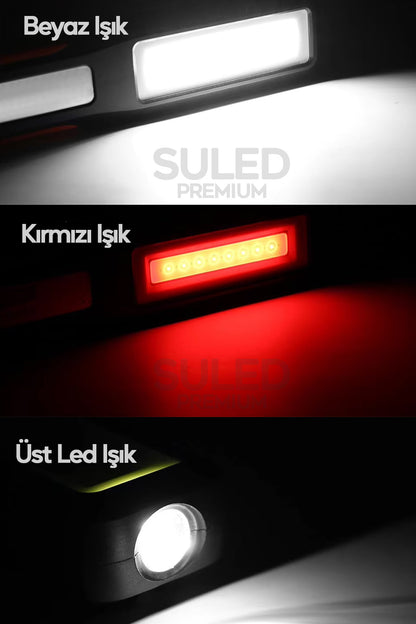 Manyetik Tamirci El Feneri 3 Modlu Şarjlı COB Xpe Led Acil Durum Kamp Tamir İkaz Lambası Askılı