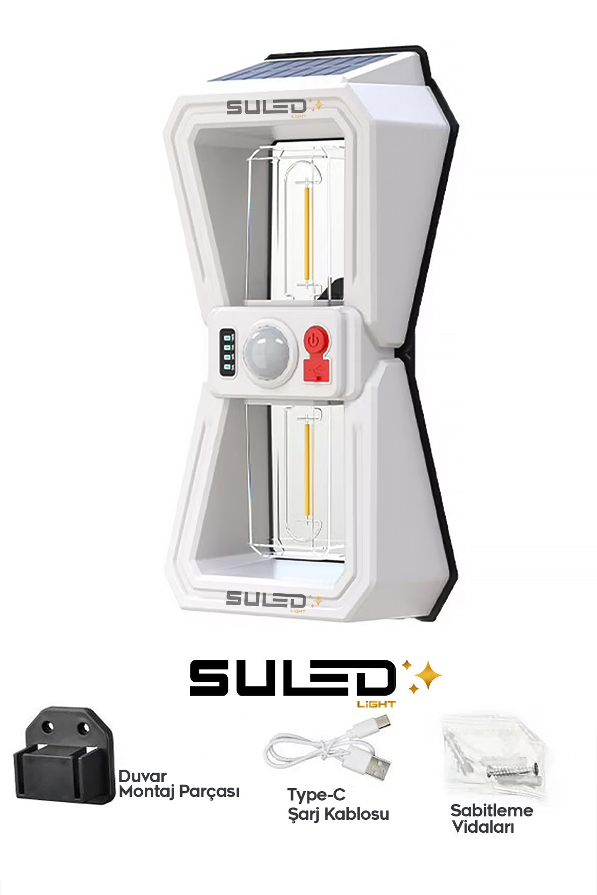 Sensörlü 2 Led Solar Panelli Pilli Otomatik Bahçe Aydınlatması Duvar Led Işık