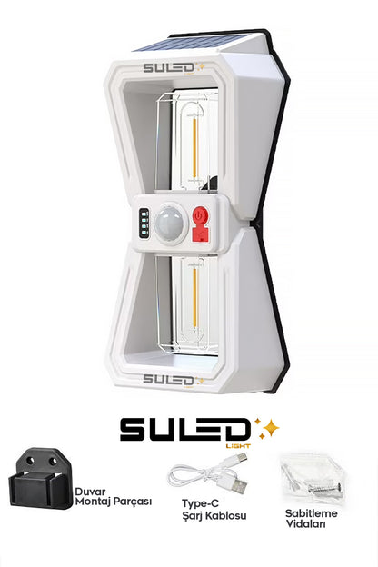 Sensörlü 2 Led Solar Panelli Pilli Otomatik Bahçe Aydınlatması Duvar Led Işık