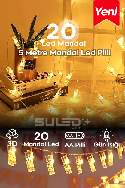 5 Metre Pilli 20 Led Mandal Işık Dekoratif Fotoğraf Not Süsleme Işığı