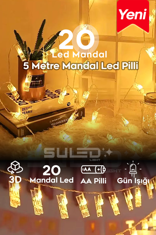 5 Metre Pilli 20 Led Mandal Işık Dekoratif Fotoğraf Not Süsleme Işığı