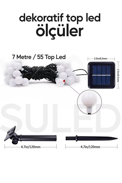 Dekoratif 7 Metre 50 Top Led Solar Balkon Teras Ağaç Bahçe Aydınlatması