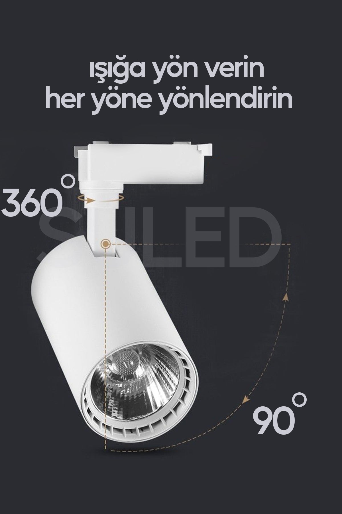Ray Spot Işık Siyah Kasa - Beyaz Işık 360/90 Dönebilen 30W Ray Spotu Led Işık Pro 220V