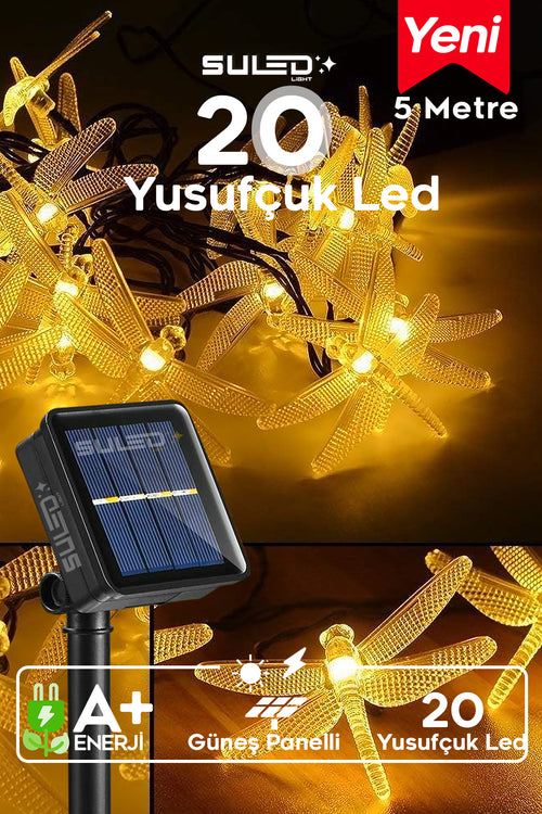 Yusufçuk Led Işıklar 5 Metre Solar Enerjili Bahçe Aydınlatması Led Işık Gün Işığı Dekoratif Led
